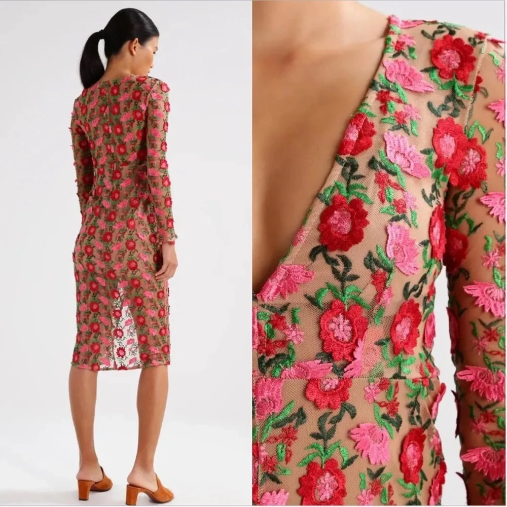 For Love and Lemons floral Embroidery Midi Dress S - Picture 2 of 10